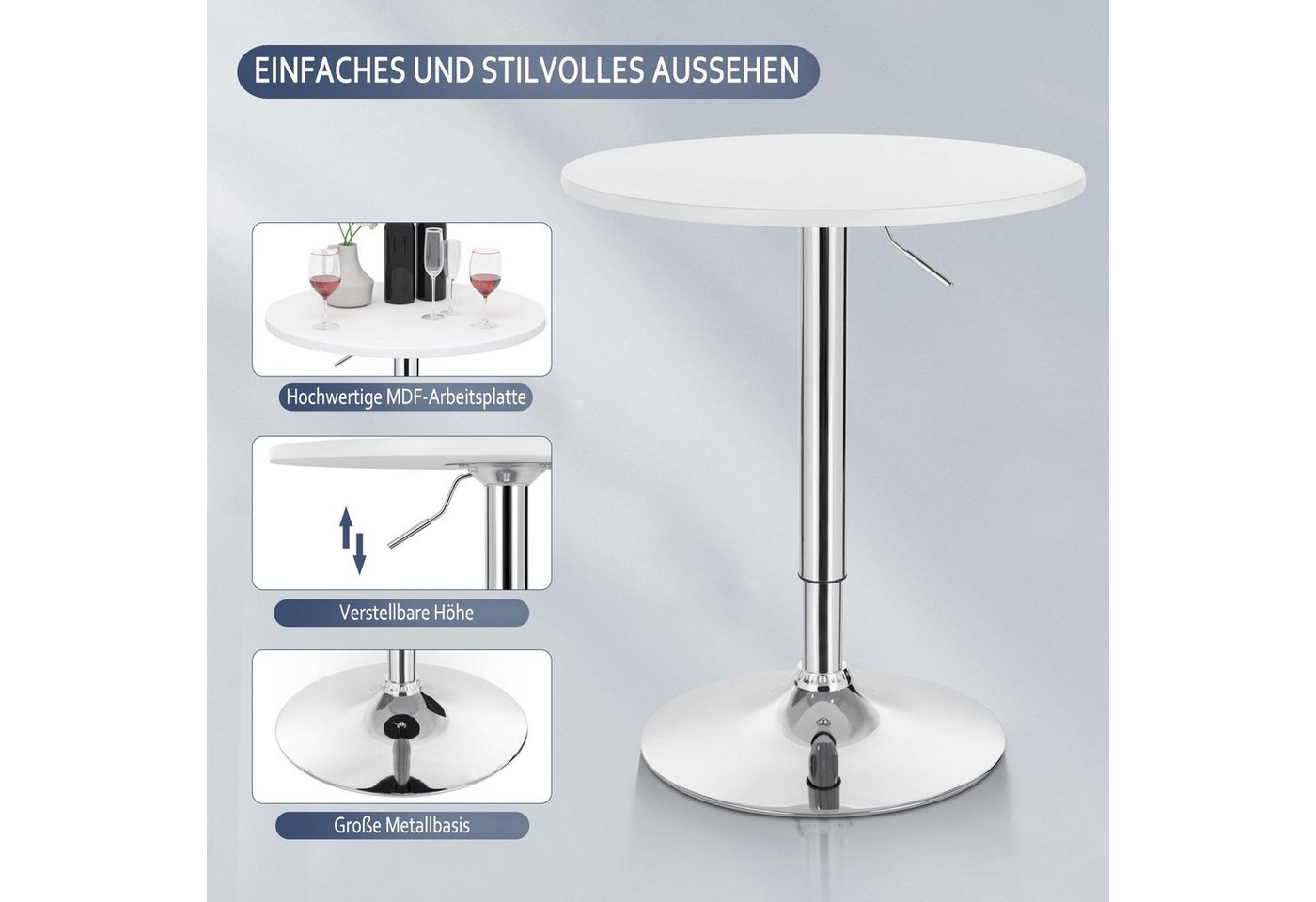 Woltu Bartisch (1-St), Stehtisch Drehtisch, MDF Partytisch, höhenverstellbar – Bild 5 von 5