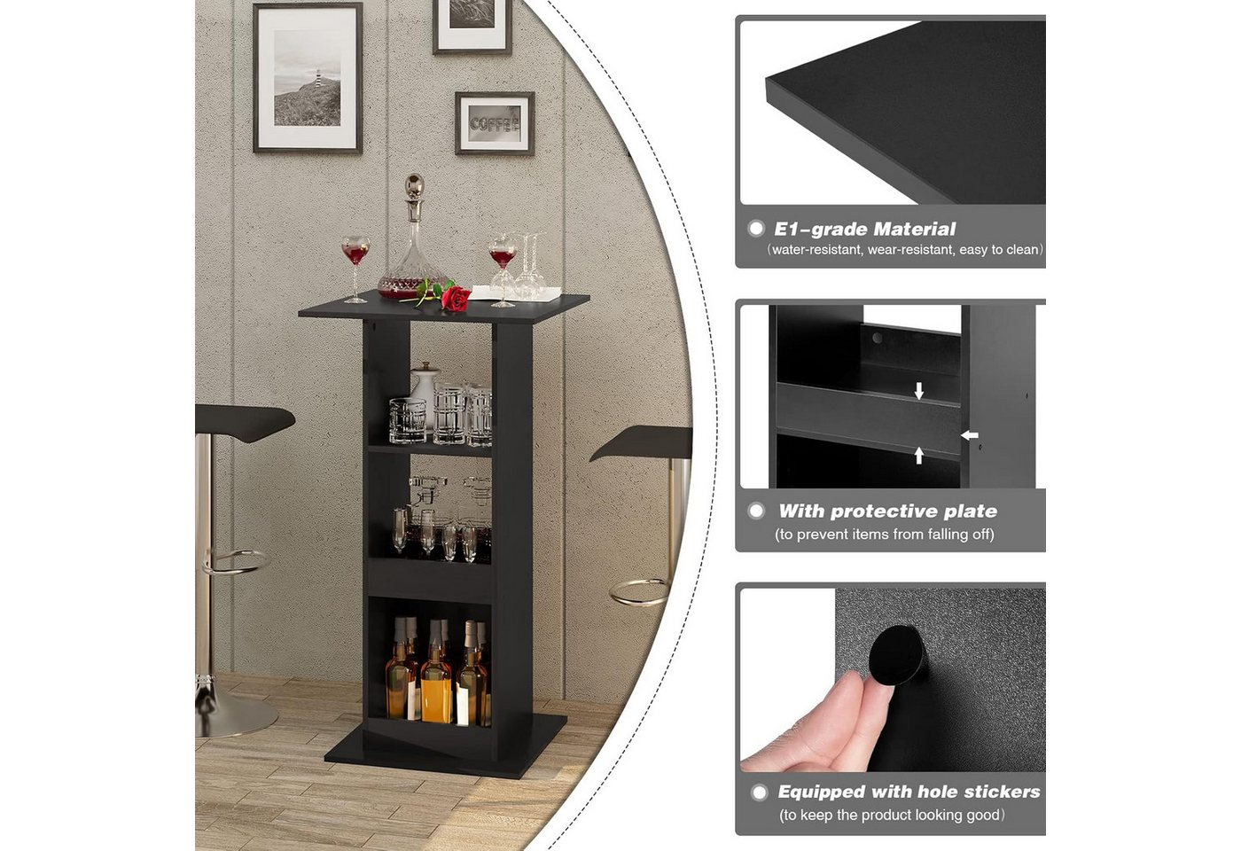 Woltu Bartisch (1-St), mit 3 Regalfächern, aus Holzwerkstoff – Bild 4 von 5
