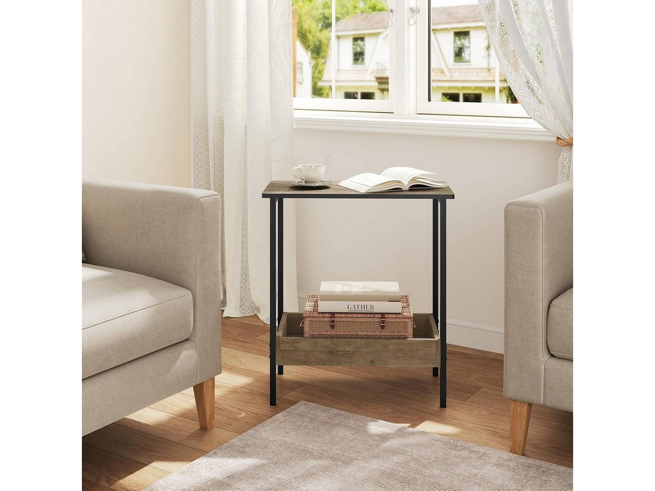 Woltu Beistelltisch (1-St), mit 2 Ablagen, Couchtisch mit Stauraum 50x55x25cm – Bild 2 von 5