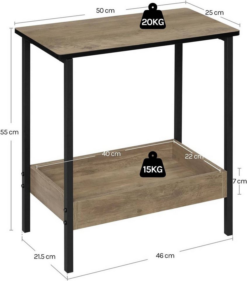 Woltu Beistelltisch (1-St), mit 2 Ablagen, Couchtisch mit Stauraum 50x55x25cm – Bild 3 von 5