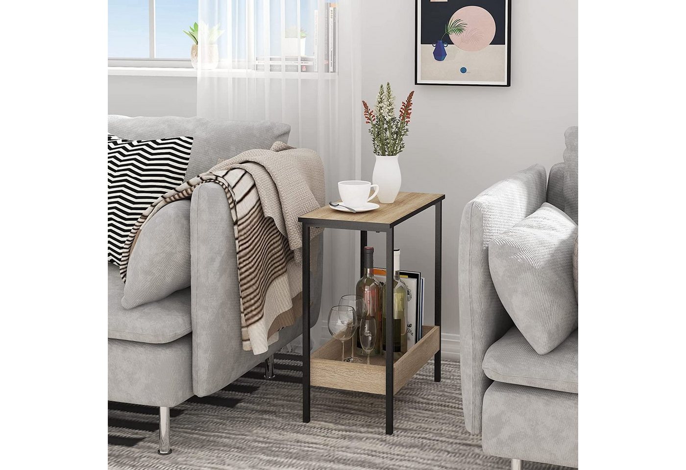 Woltu Beistelltisch (1-St), mit 2 Ablagen, Couchtisch mit Stauraum 50x55x25cm – Bild 2 von 5