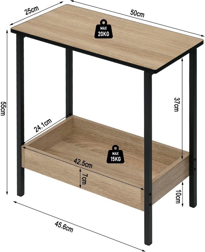 Woltu Beistelltisch (1-St), mit 2 Ablagen, Couchtisch mit Stauraum 50x55x25cm – Bild 3 von 5