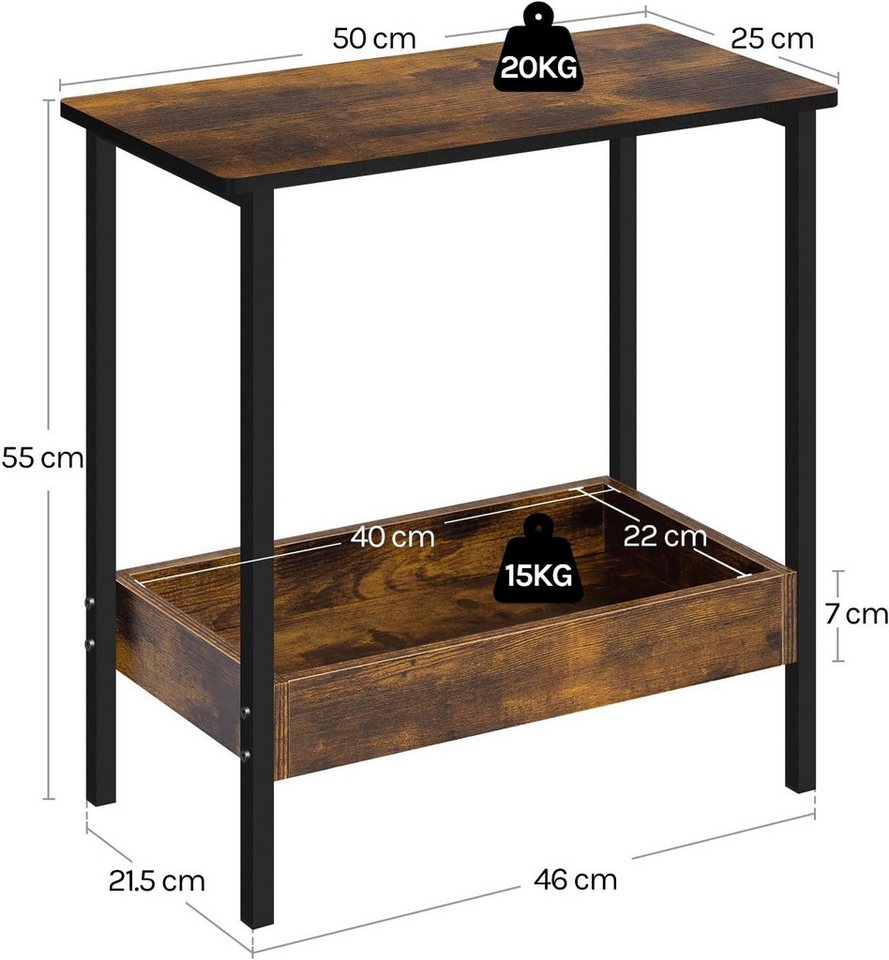Woltu Beistelltisch (1-St), mit 2 Ablagen, Couchtisch mit Stauraum 50x55x25cm – Bild 3 von 5
