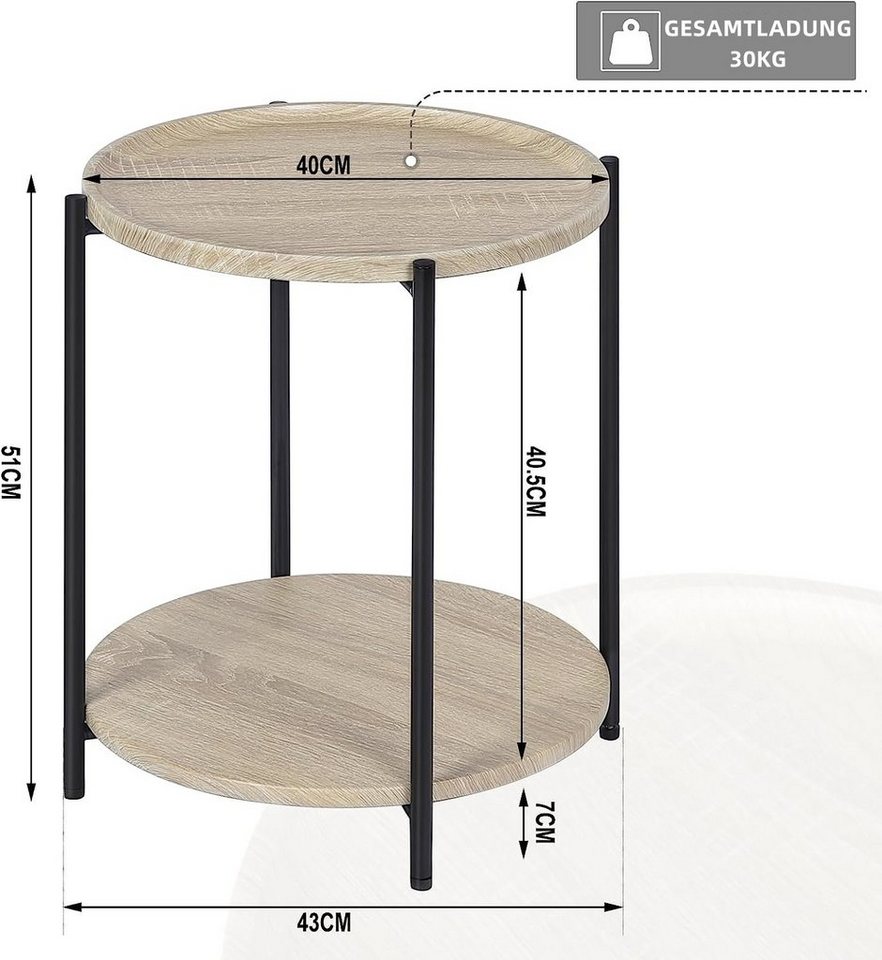 Woltu Beistelltisch (1-St), mit 2 Ablagen Abnehmbarer Tischplatte aus MDF – Bild 3 von 5