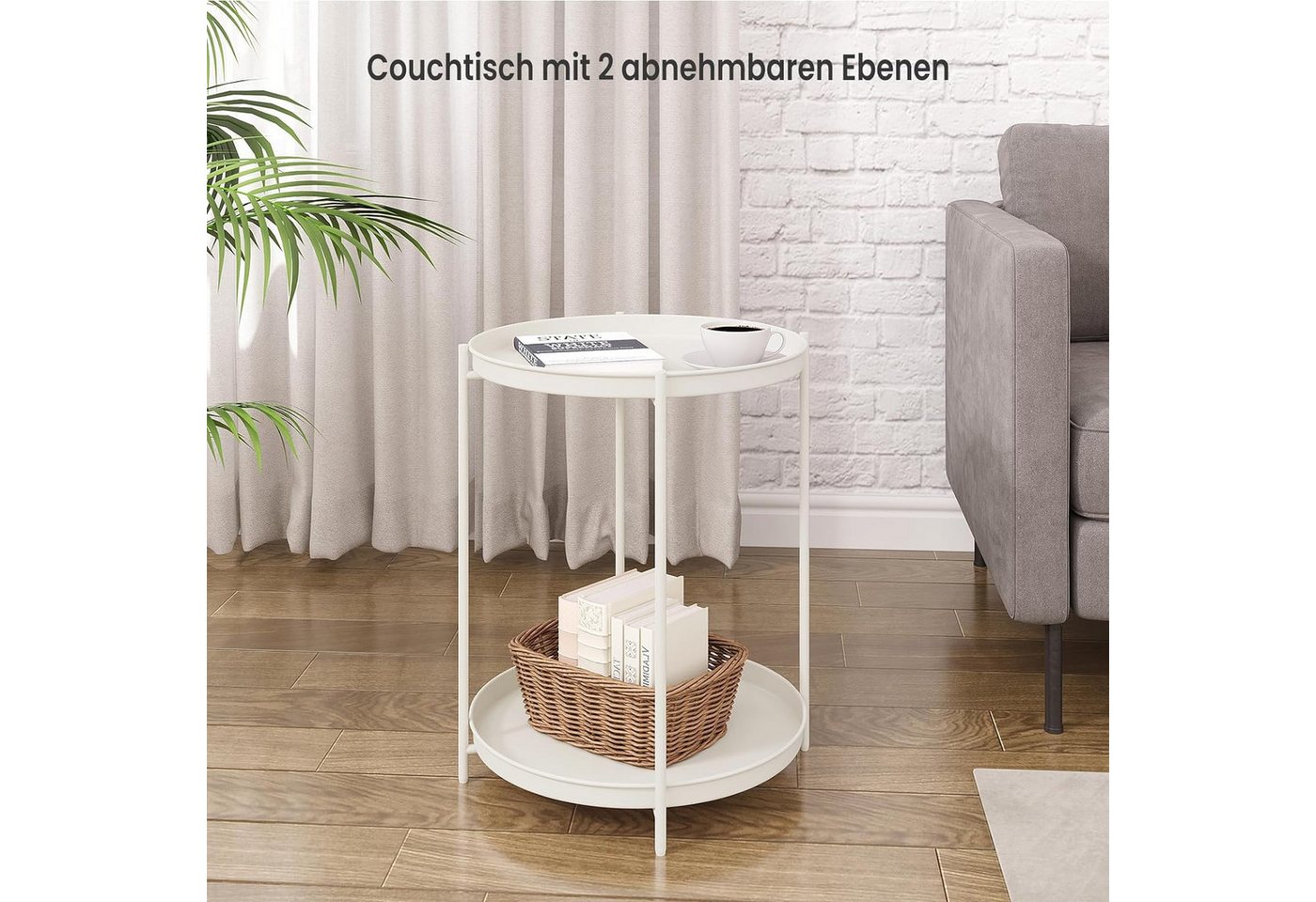 Woltu Beistelltisch (1-St), mit Stauraum, 2 abnehmbare Tabletts, rund, aus Metall – Bild 4 von 5