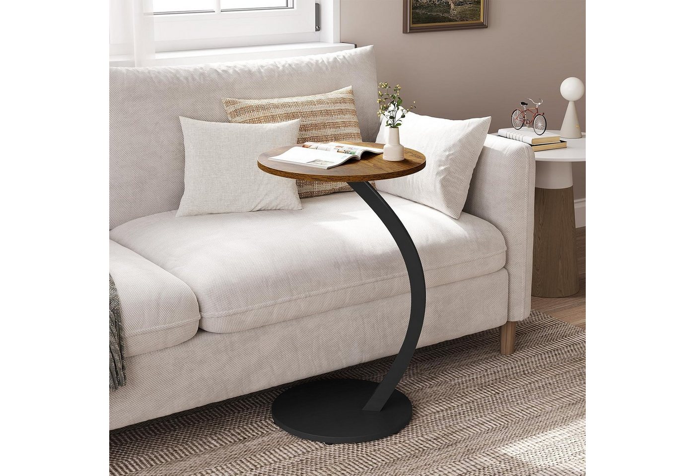 Woltu Beistelltisch (1-St), C Form, Kaffeetisch rund, für Couch Sofa Bett, φ 40 x H 65 cm – Bild 2 von 5
