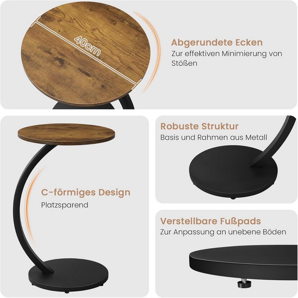 Woltu Beistelltisch (1-St), C Form, Kaffeetisch rund, für Couch Sofa Bett, φ 40 x H 65 cm – Bild 5 von 5