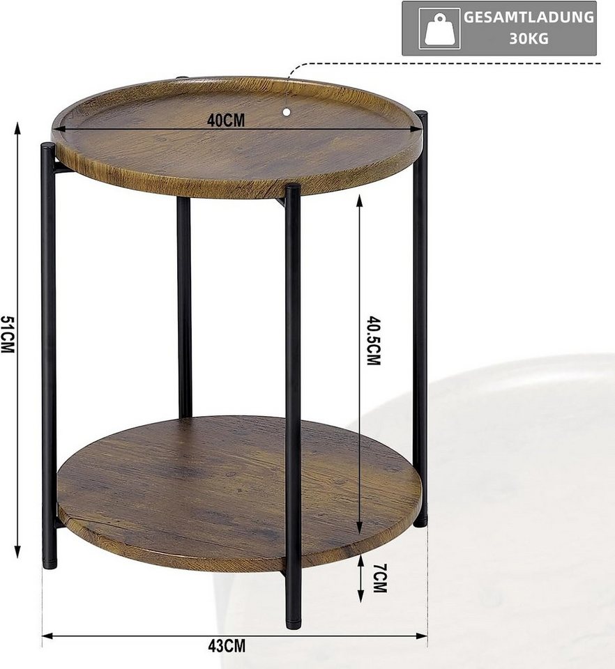 Woltu Beistelltisch (1-St), mit 2 Ablagen Abnehmbarer Tischplatte aus MDF – Bild 3 von 5