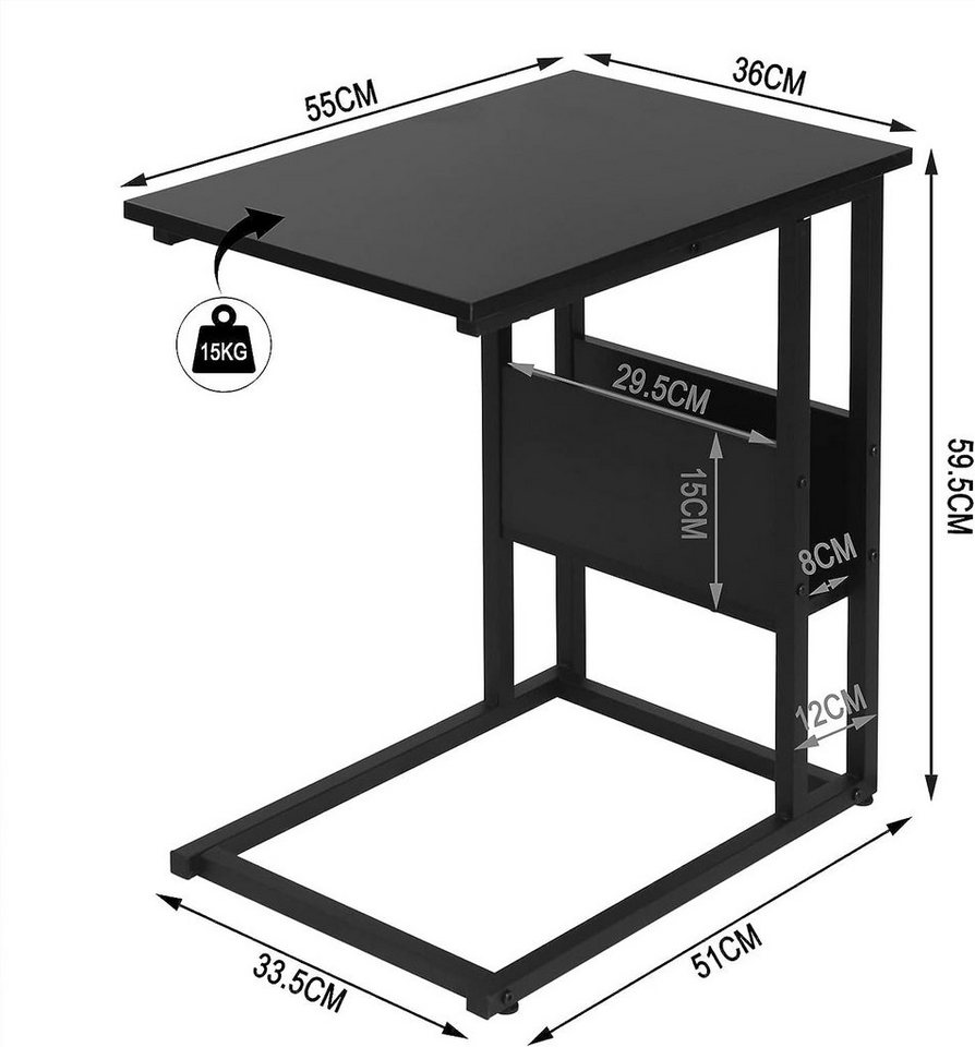 Woltu Beistelltisch (1-St), C-Form Couchtisch, Sofatisch 55x36x59,5cm – Bild 3 von 5