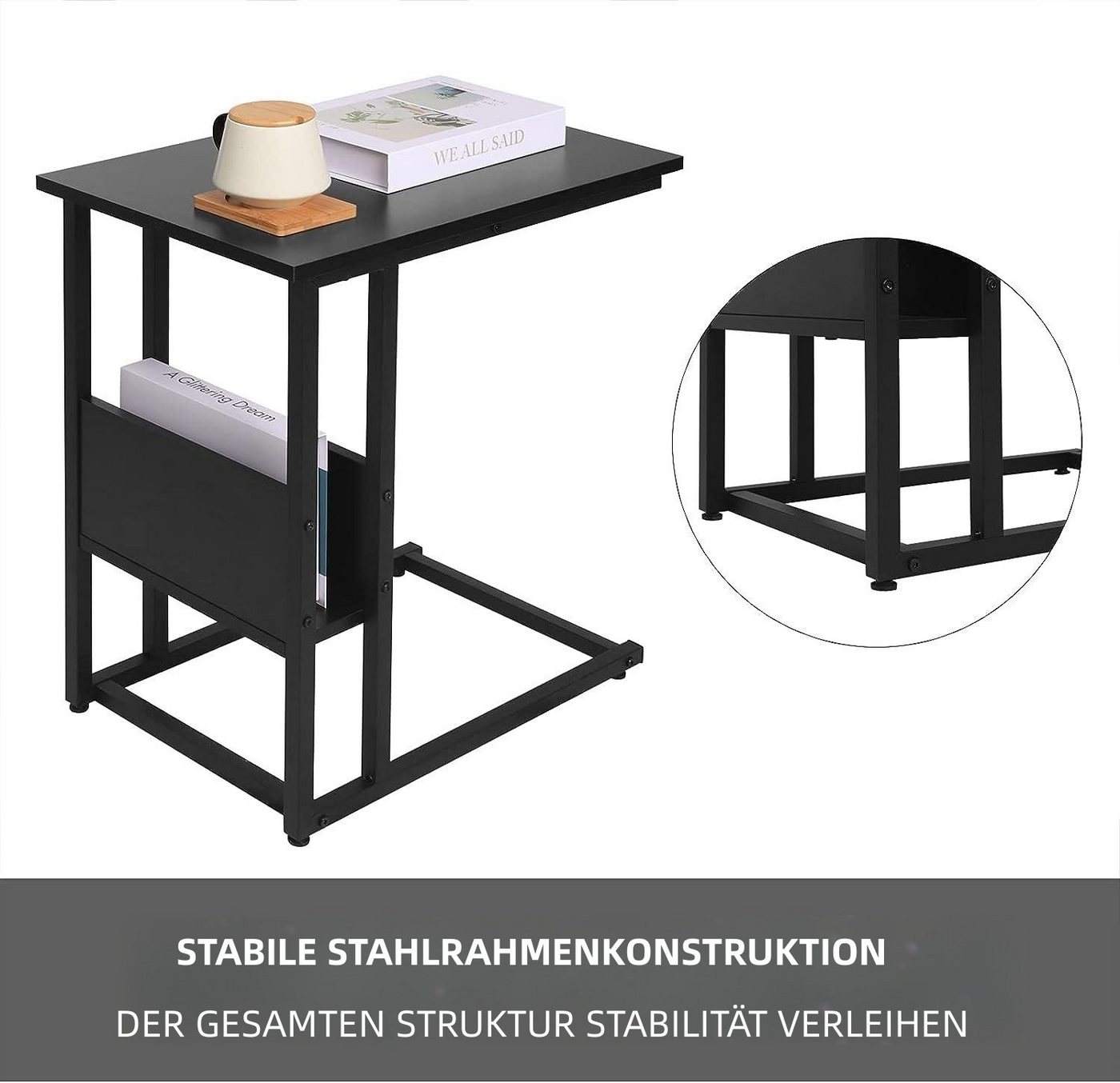 Woltu Beistelltisch (1-St), C-Form Couchtisch, Sofatisch 55x36x59,5cm – Bild 5 von 5