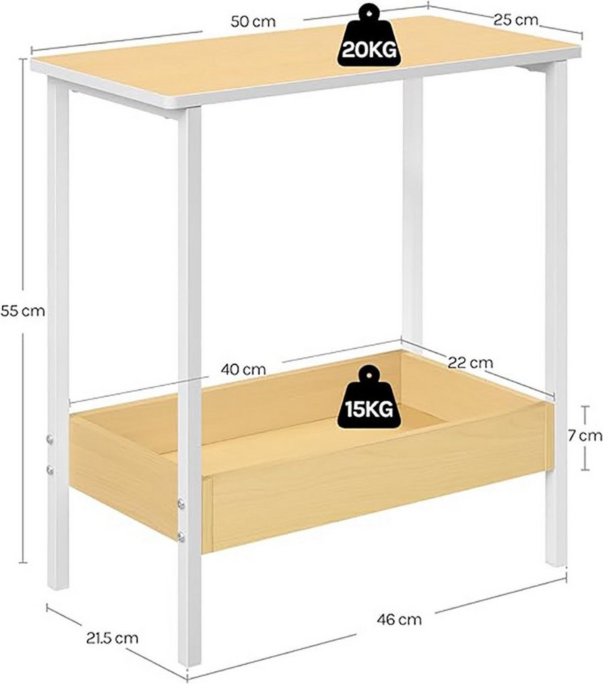 Woltu Beistelltisch (1-St), mit 2 Ablagen, Couchtisch mit Stauraum 50x55x25cm – Bild 3 von 5