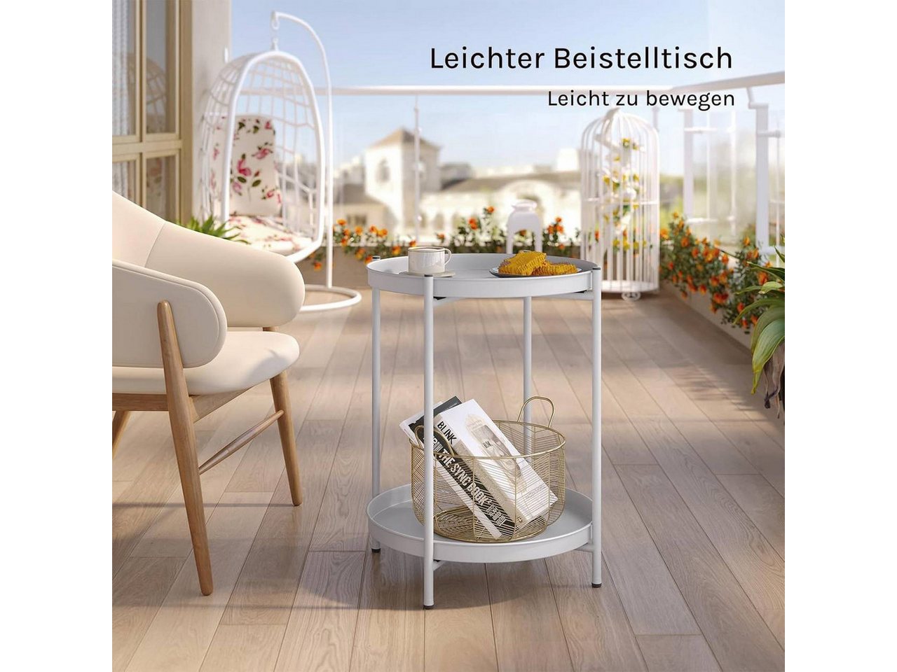Woltu Beistelltisch (1-St), mit Stauraum, 2 abnehmbare Tabletts, rund, aus Metall – Bild 5 von 5