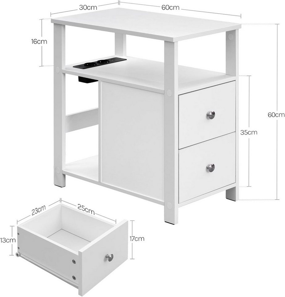 Woltu Beistelltisch, Nachttisch mit ladestation, 60x60x30 cm, Holzwerkstoff – Bild 3 von 5