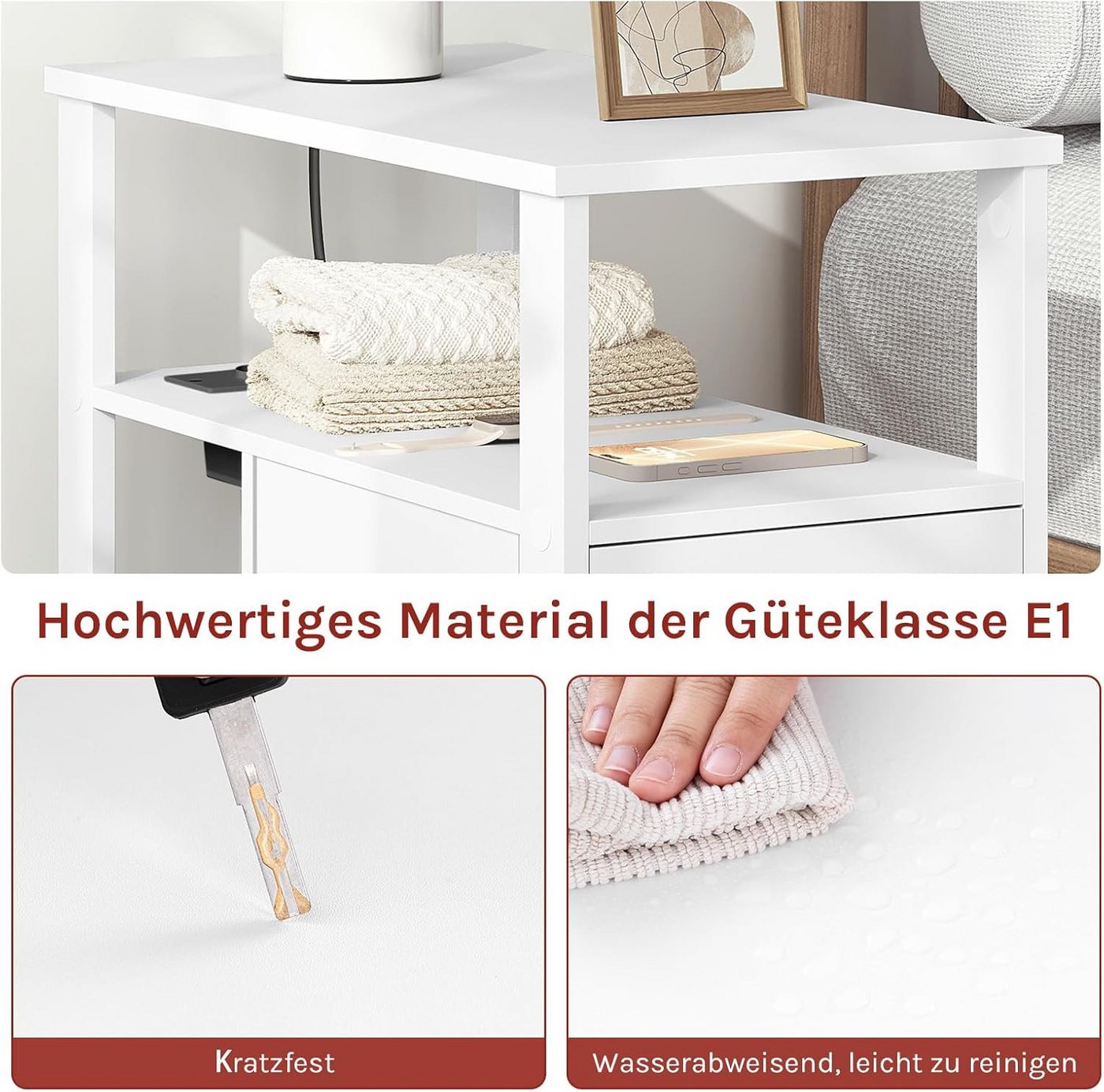 Woltu Beistelltisch, Nachttisch mit ladestation, 60x60x30 cm, Holzwerkstoff – Bild 5 von 5