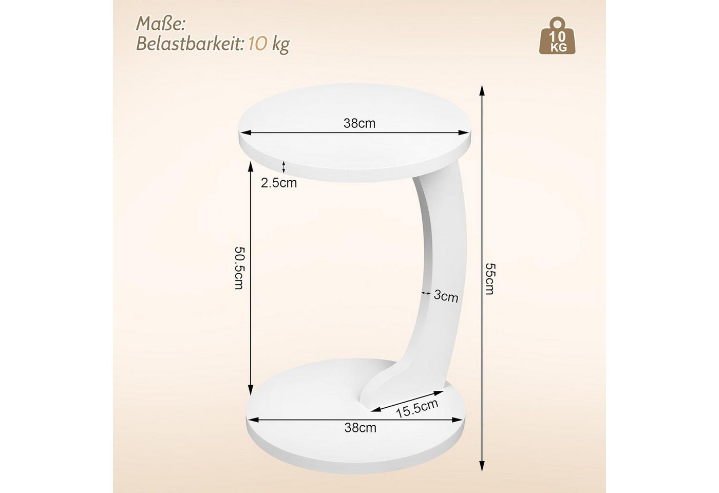 Woltu Beistelltisch, Couchtisch rund, C Form, für Sofa Bett, φ38xH55 cm – Bild 3 von 5