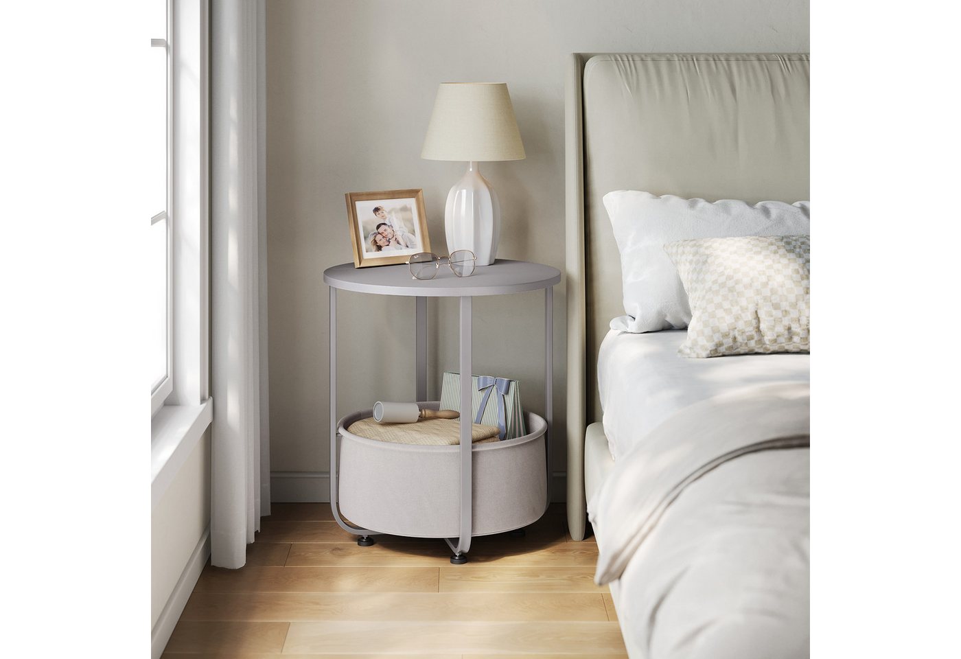 Woltu Beistelltisch, klein, mit abnehmbarem Stoffkorb, für Wohnzimmer Schlafzimmer – Bild 4 von 5