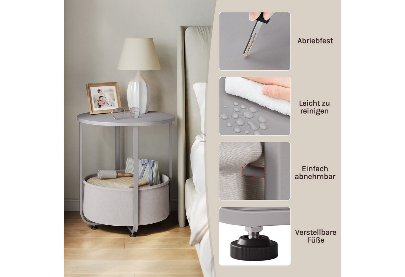 Woltu Beistelltisch, klein, mit abnehmbarem Stoffkorb, für Wohnzimmer Schlafzimmer – Bild 5 von 5