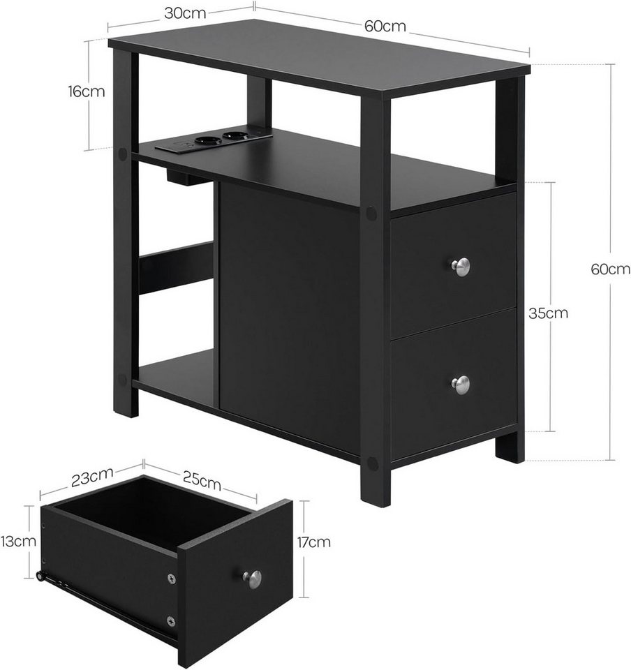 Woltu Beistelltisch, Nachttisch mit ladestation, 60x60x30 cm, Holzwerkstoff – Bild 3 von 5