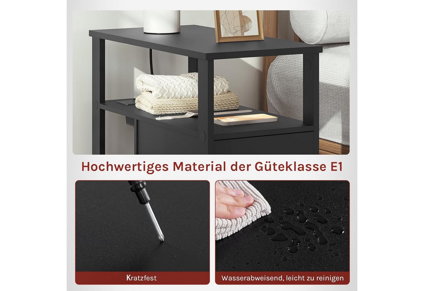 Woltu Beistelltisch, Nachttisch mit ladestation, 60x60x30 cm, Holzwerkstoff – Bild 5 von 5