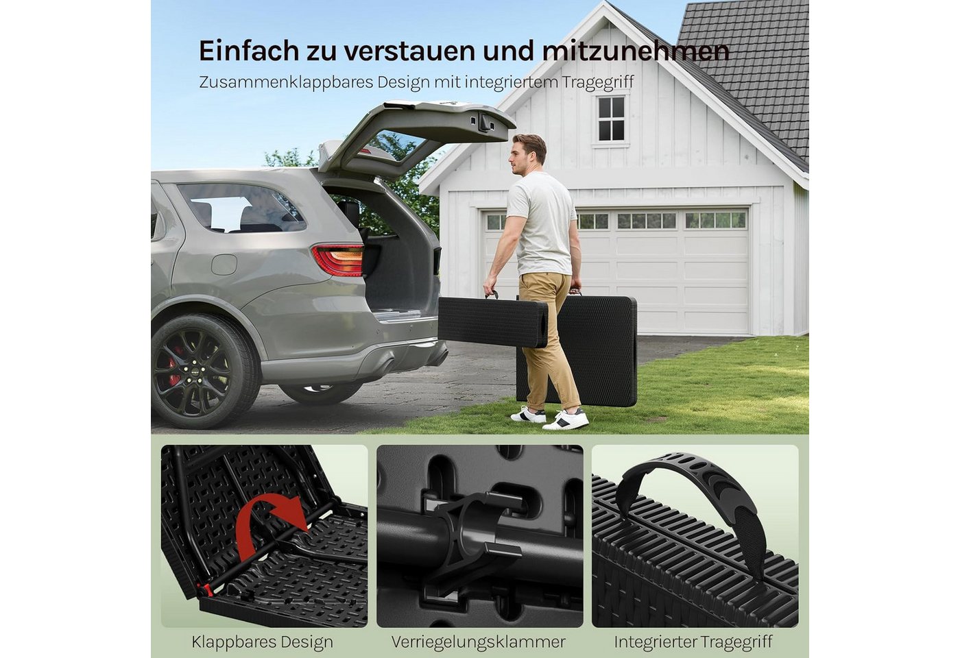 Woltu Bierzeltgarnitur, (3), Campingtisch & 2 Bierbank mit Tragegriffe klappbar – Bild 3 von 5