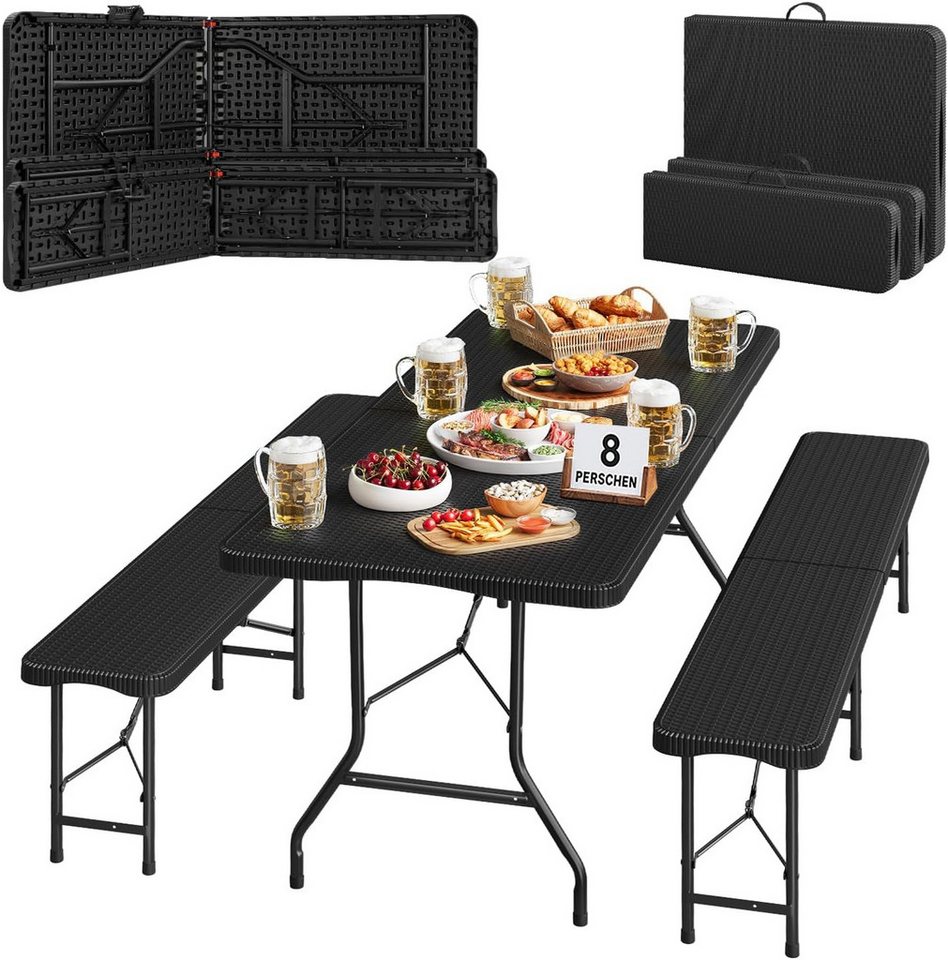 Woltu Bierzeltgarnitur, (3), Campingtisch & 2 Bierbank mit Tragegriffe klappbar – Bild 5 von 5
