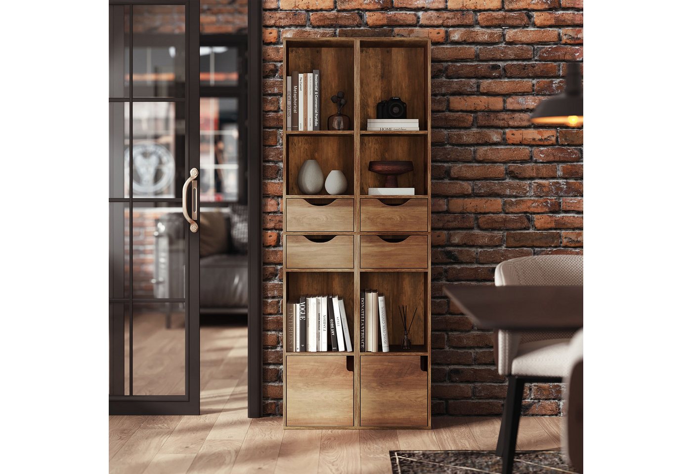 Woltu Bücherregal, 1-tlg., Standregal mit Schubladen, Regal mit Tür, 30 x 158 x 24 cm – Bild 2 von 5