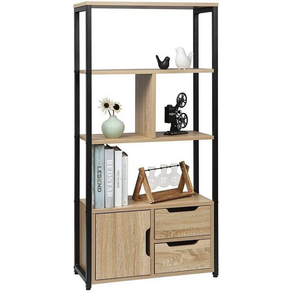Woltu Bücherregal, 1-tlg., Standregal mit Schrank und Schubladen MDF Metall