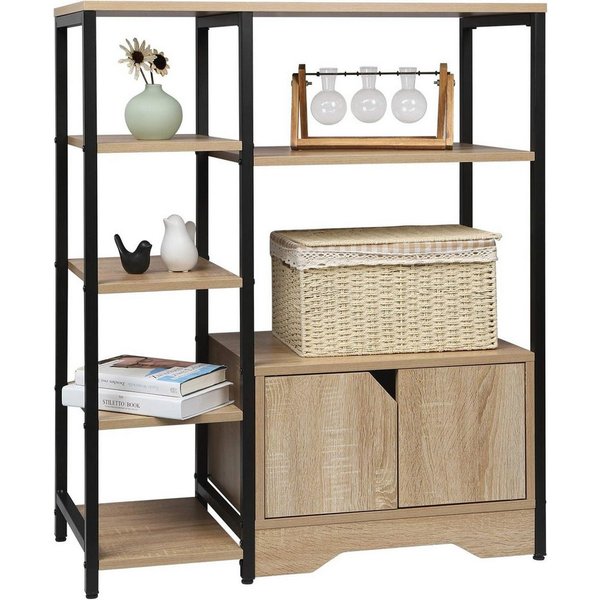 Woltu Bücherregal, 1-tlg., mit offenem Stauraum und Schrank, MDF Metall