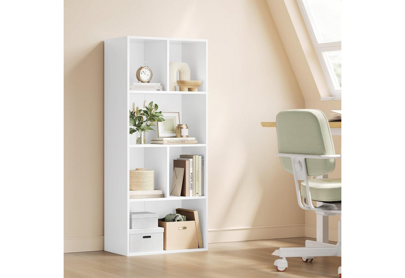 Woltu Bücherregal, 1-tlg., Raumteiler Büroregal, MDF, 6 Fächer, 50x29x121cm – Bild 2 von 5