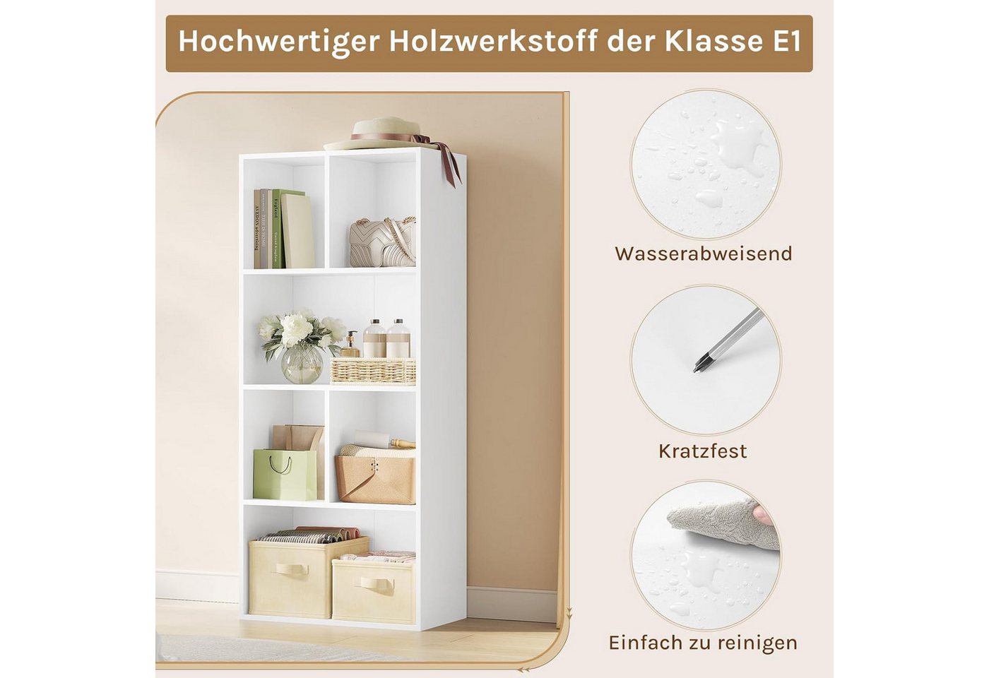 Woltu Bücherregal, 1-tlg., Raumteiler Büroregal, MDF, 6 Fächer, 50x29x121cm – Bild 5 von 5
