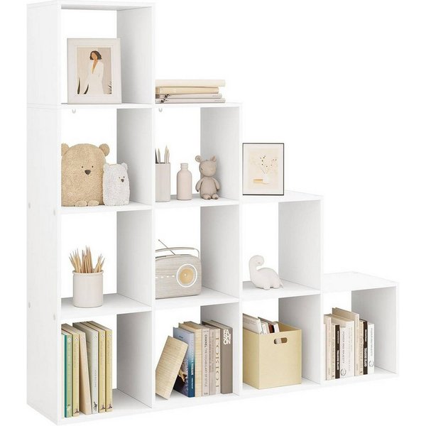Woltu Bücherregal, 1-tlg., weißes Regal mit 10 Fächern, Würfelregal 136x29x136 cm
