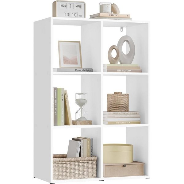 Woltu Bücherregal, weiß, mit 6 Würfeln Regal für Wohnzimmer Büro Schlafzimmer