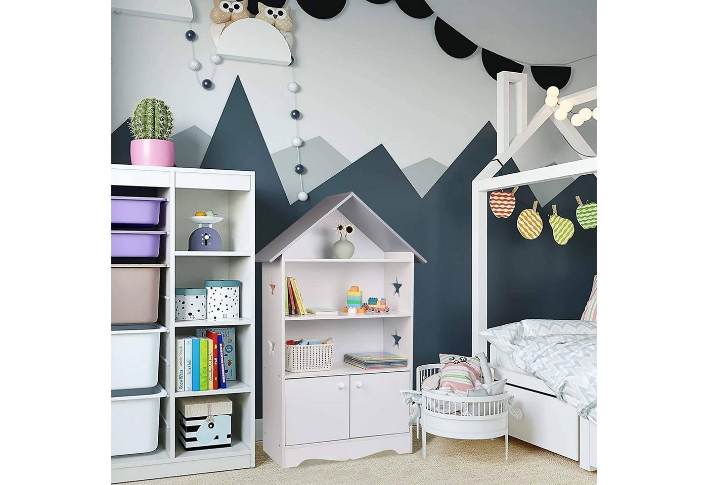 Woltu Bücherregal, 1-tlg., mit Abschließbarer Tür, 3 Regale für Kinder, Weiß – Bild 2 von 5