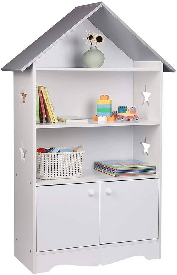 Woltu Bücherregal, 1-tlg., mit Abschließbarer Tür, 3 Regale für Kinder, Weiß – Bild 4 von 5