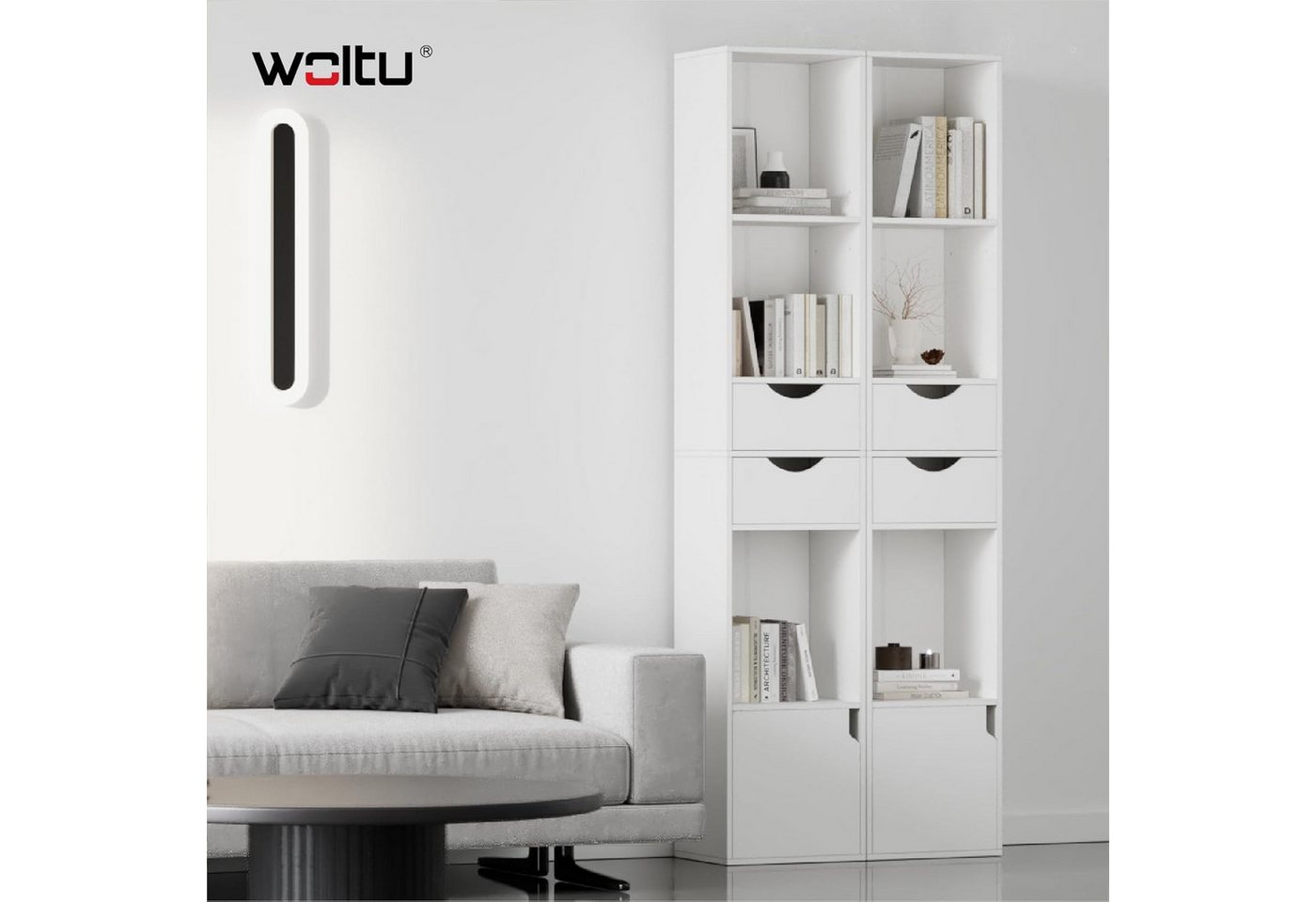 Woltu Bücherregal, 1-tlg., mit Schubladen, Regal mit Tür, 30x158x24 cm – Bild 2 von 5