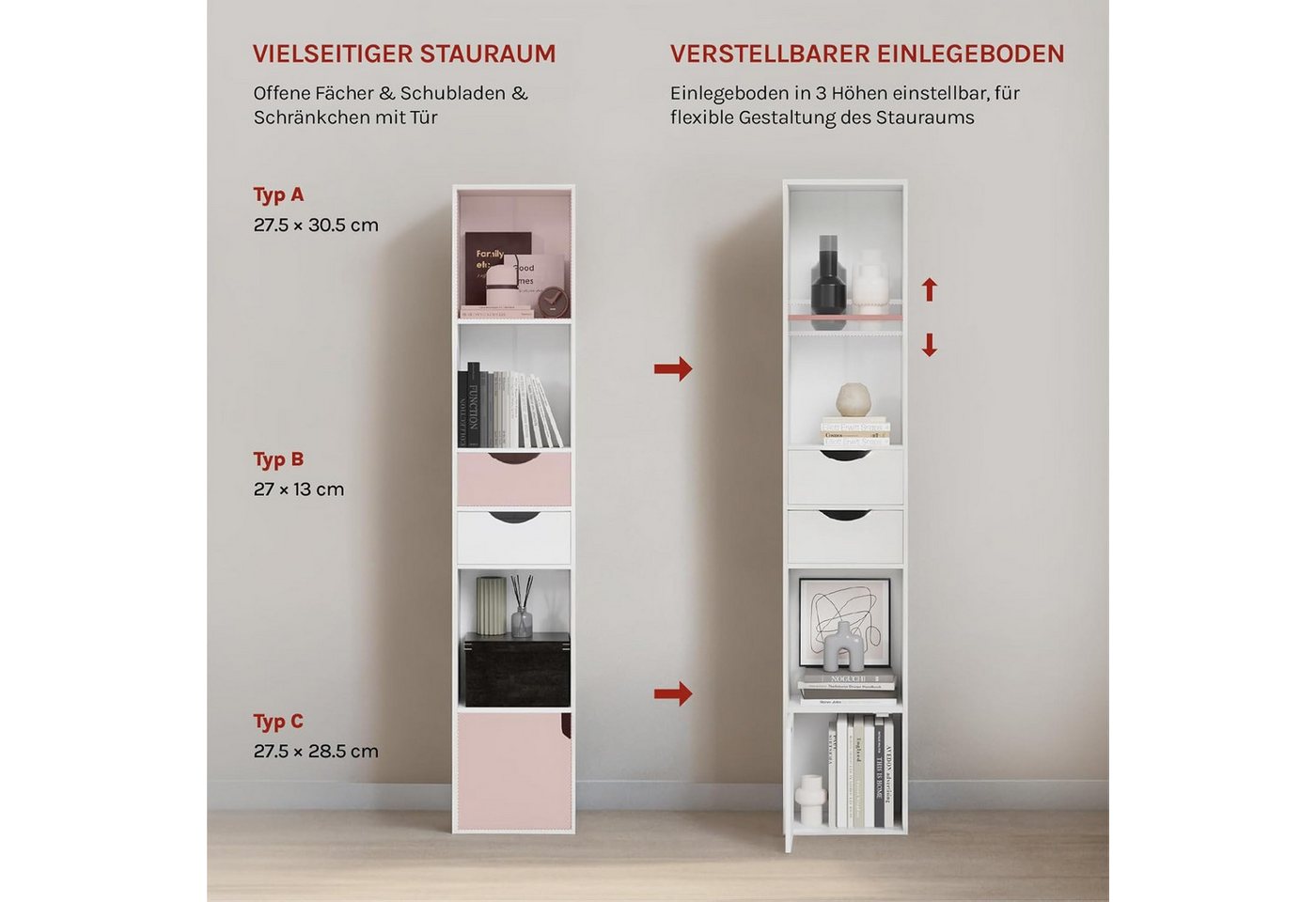 Woltu Bücherregal, 1-tlg., mit Schubladen, Regal mit Tür, 30x158x24 cm – Bild 5 von 5