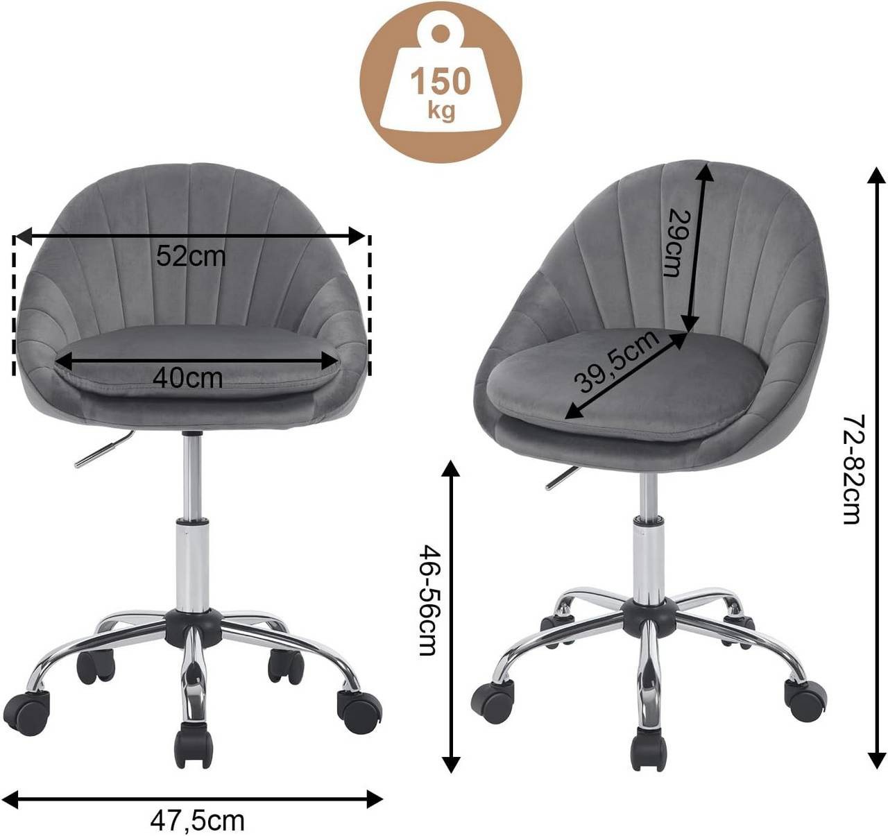 Woltu Bürostuhl (1 St), ergonomisch, Schminkstuhl, Schreibtischstuhl 150 kg belastbar – Bild 3 von 5