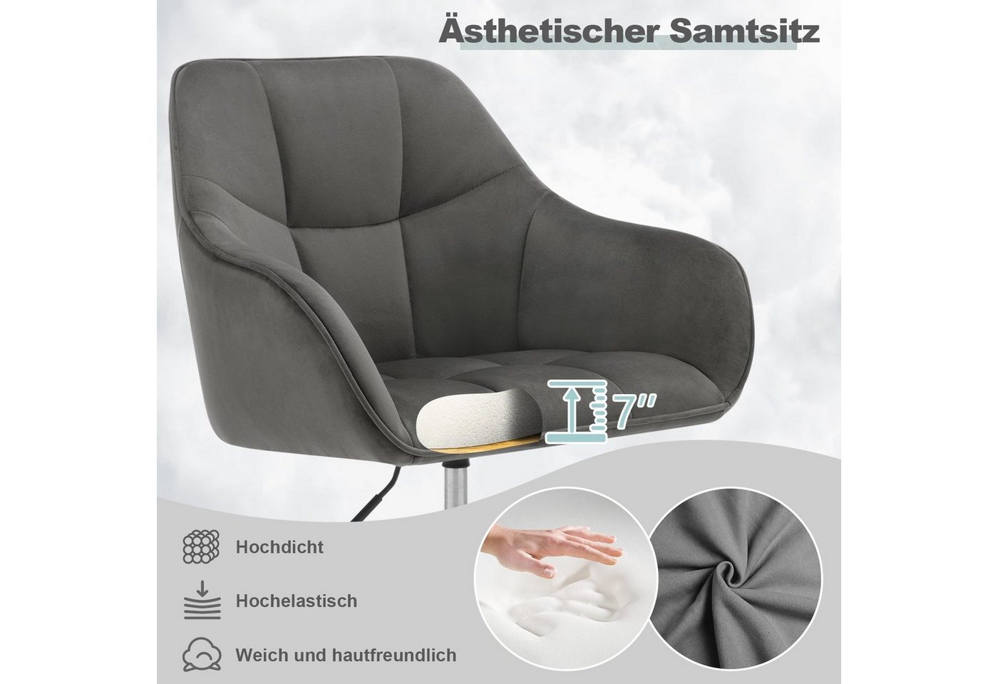 Woltu Bürostuhl (1 St), Homeoffice Stuhl, höhenverstellbar, Samtsitz – Bild 4 von 5