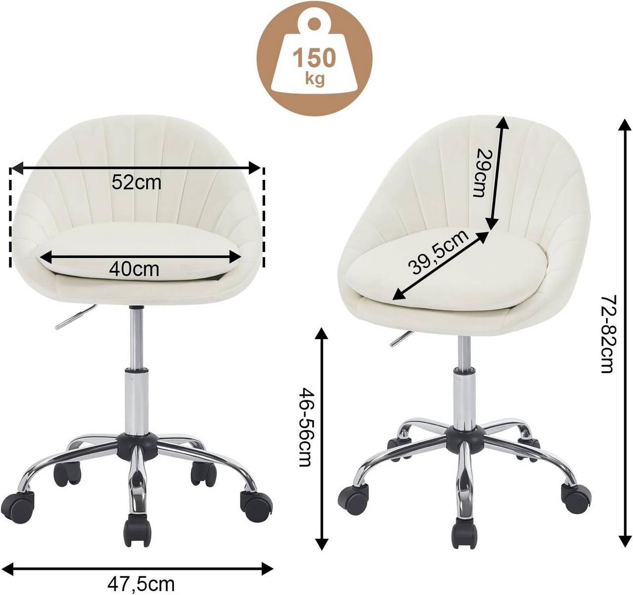 Woltu Bürostuhl (1 St), ergonomisch, Schminkstuhl, Schreibtischstuhl 150 kg belastbar – Bild 3 von 5