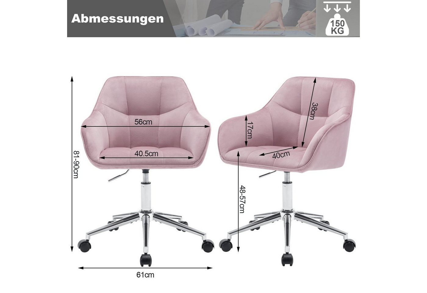 Woltu Bürostuhl (1 St), Homeoffice Stuhl, höhenverstellbar, Samtsitz – Bild 3 von 5