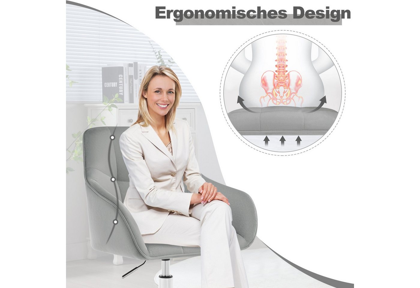 Woltu Bürostuhl (1 St), Homeoffice Stuhl, höhenverstellbar, Samtsitz – Bild 5 von 5