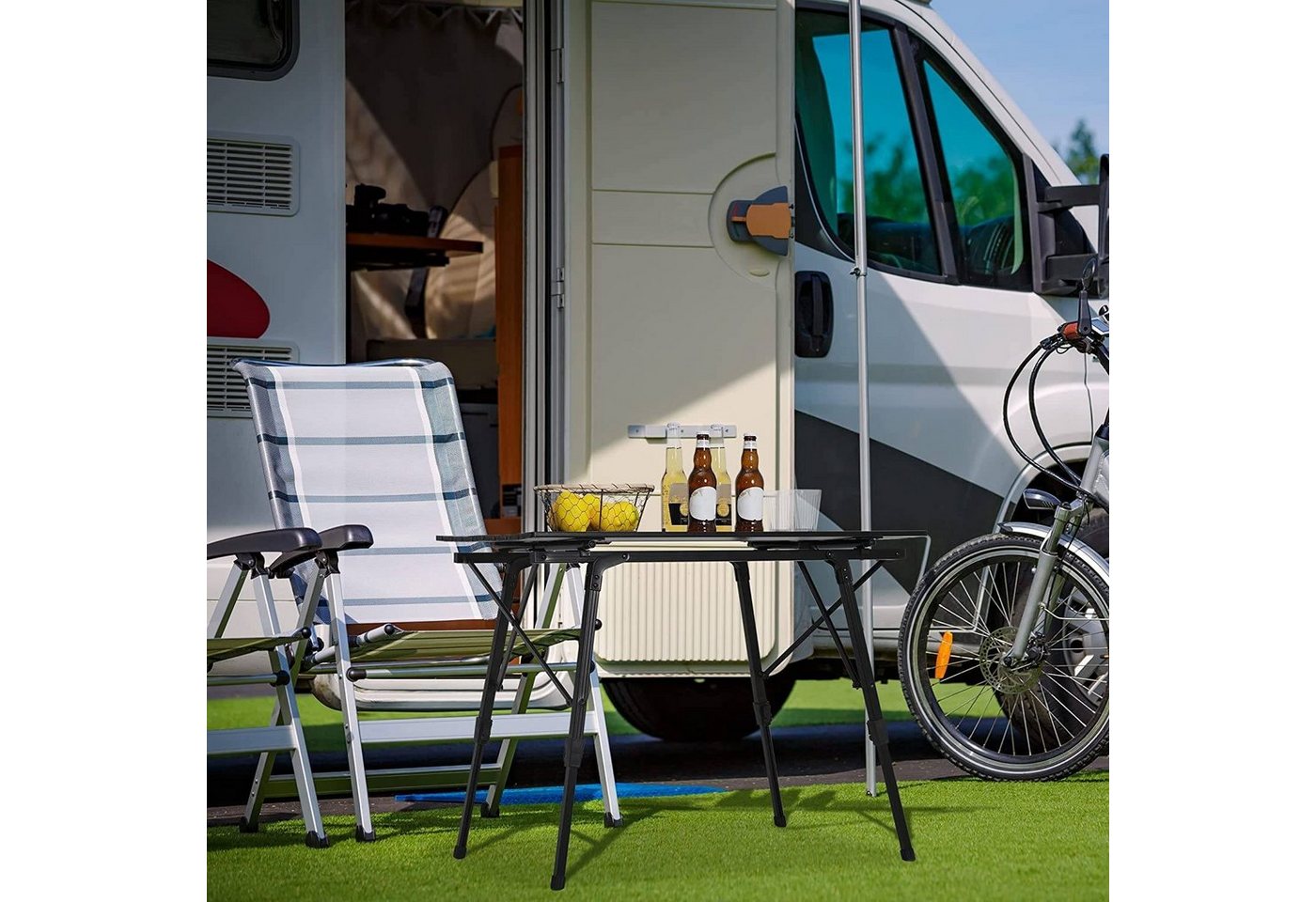 Woltu Campingtisch (1-St), klappbar, Gartentisch aus Alu, Balkontisch höhenverstellbar, 90x52cm – Bild 4 von 5
