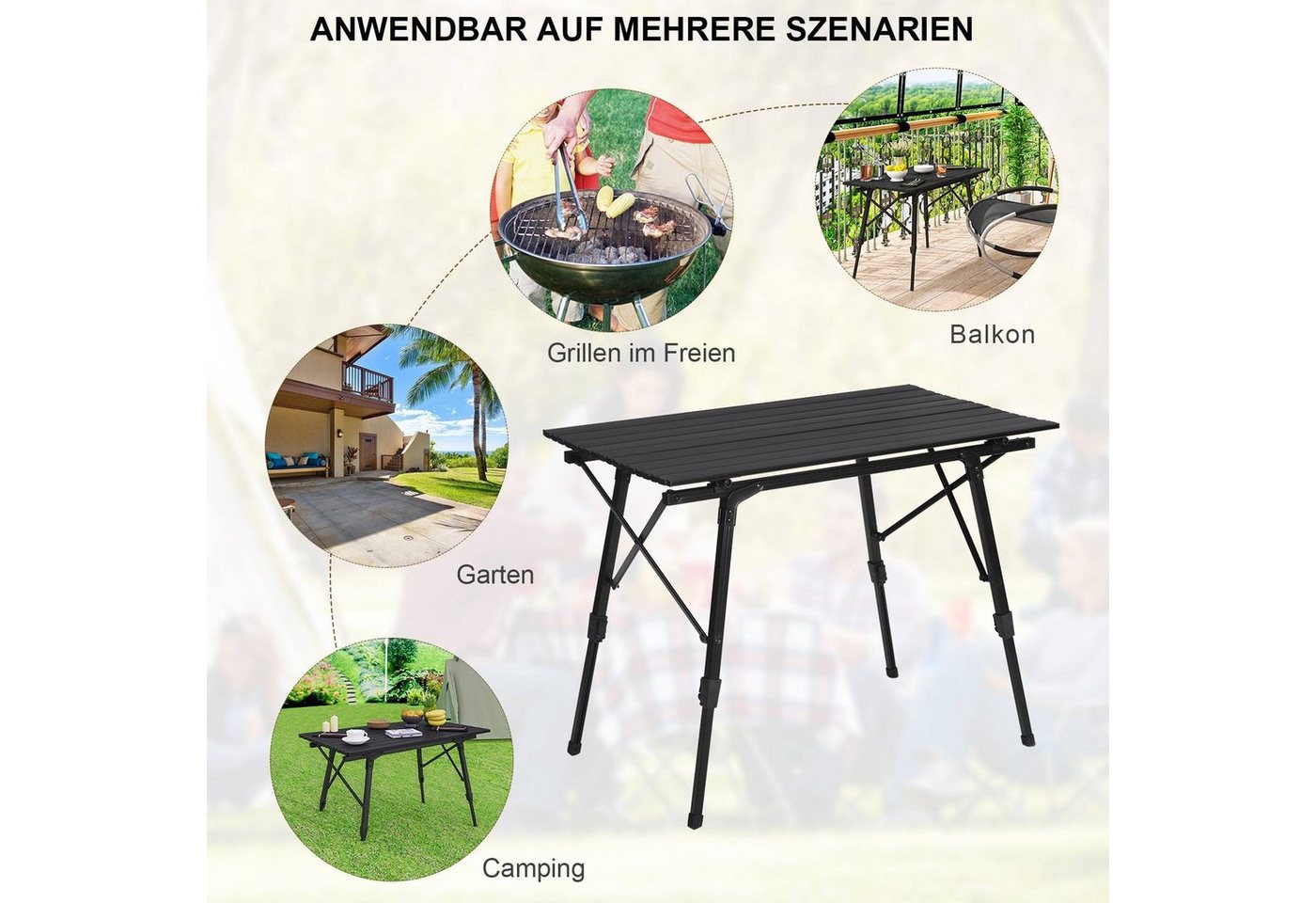 Woltu Campingtisch (1-St), klappbar, Gartentisch aus Alu, Balkontisch höhenverstellbar, 90x52cm – Bild 5 von 5