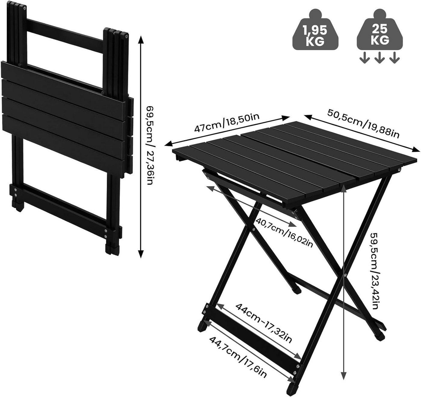 Woltu Campingtisch (1-St), Gartentisch Klappbar aus Aluminium,50.5x47x59.5cm – Bild 3 von 5