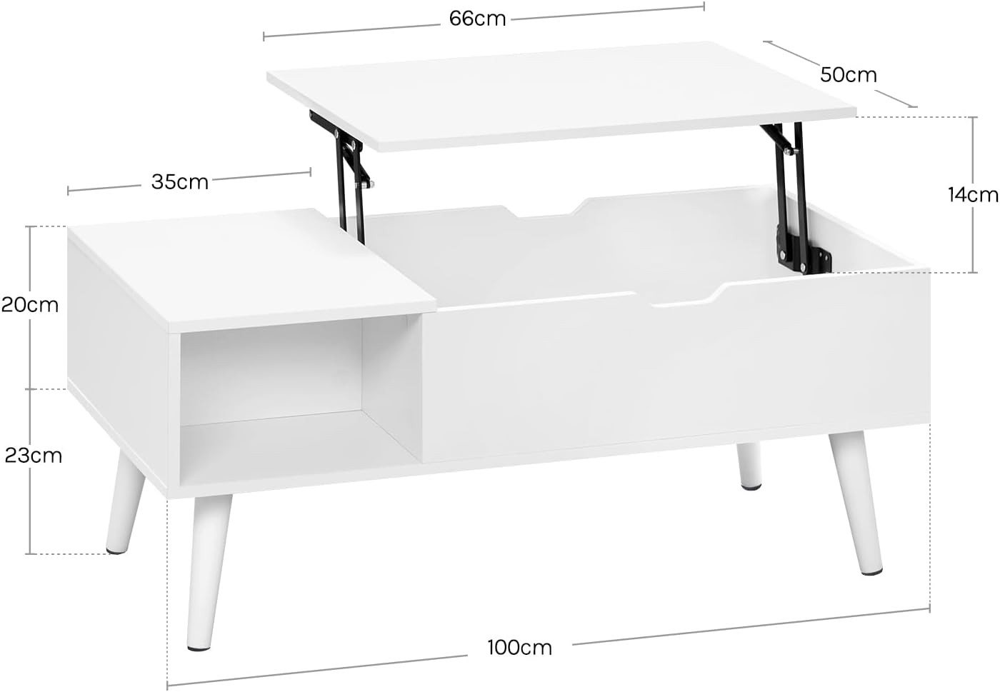 Woltu Couchtisch (1-St), Verstecktes Fach unter der Tischplatte, Anhebbare tischplatte – Bild 3 von 5