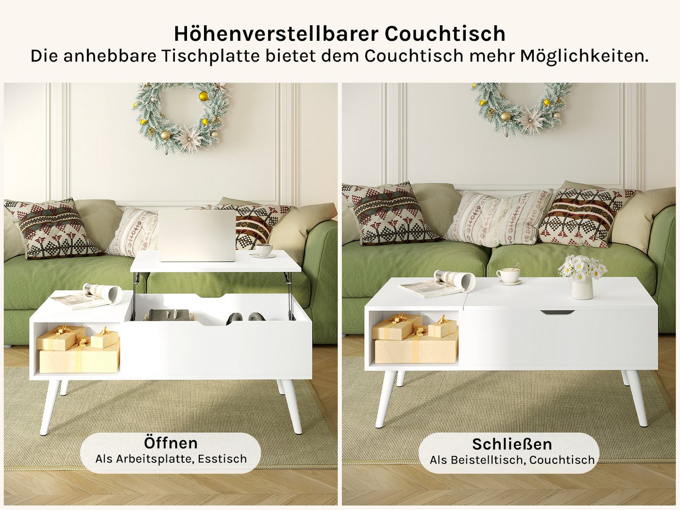 Woltu Couchtisch (1-St), Verstecktes Fach unter der Tischplatte, Anhebbare tischplatte – Bild 4 von 5
