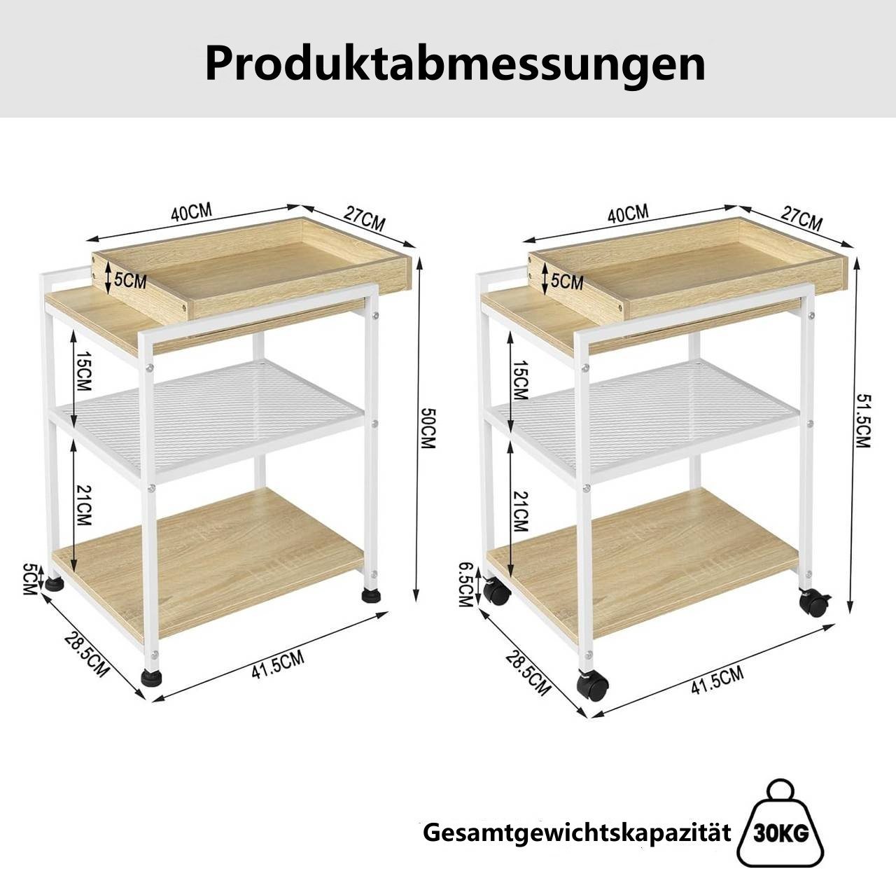 Woltu Couchtisch (1-St), mit Rollen, 3 Ablagen 1 abnehmbares Tablett – Bild 3 von 5