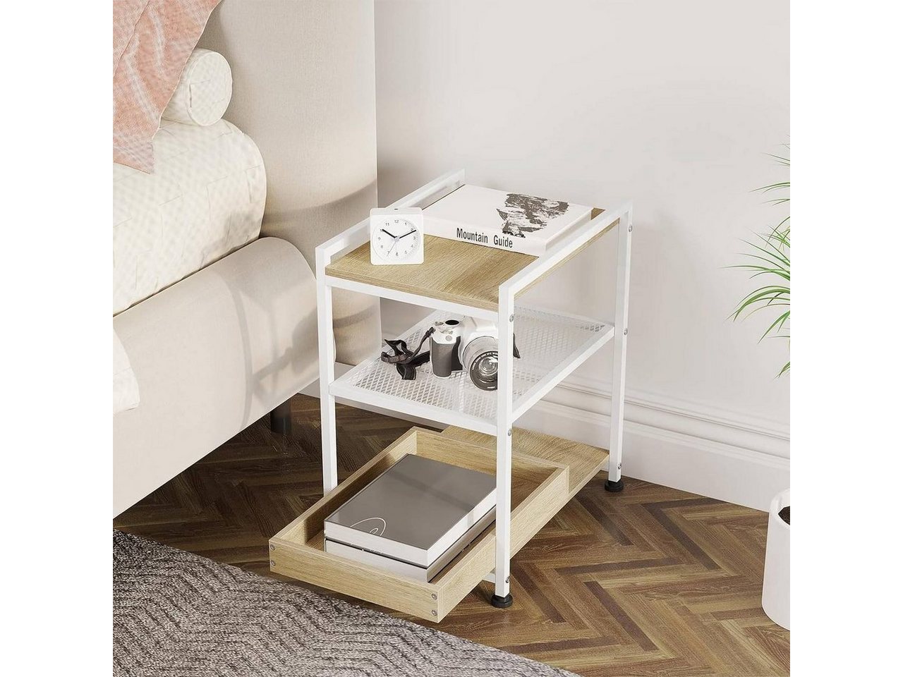 Woltu Couchtisch (1-St), mit Rollen, 3 Ablagen 1 abnehmbares Tablett – Bild 4 von 5