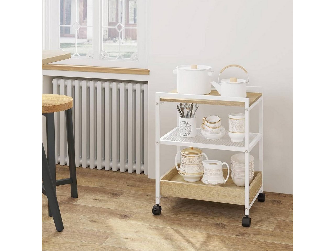 Woltu Couchtisch (1-St), mit Rollen, 3 Ablagen 1 abnehmbares Tablett – Bild 5 von 5