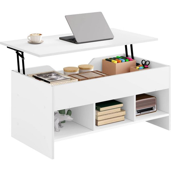 Woltu Couchtisch (1-St), mit Hebeplatte, höhenverstellbar ausziehbar, Lift-Top-Tisch weiß